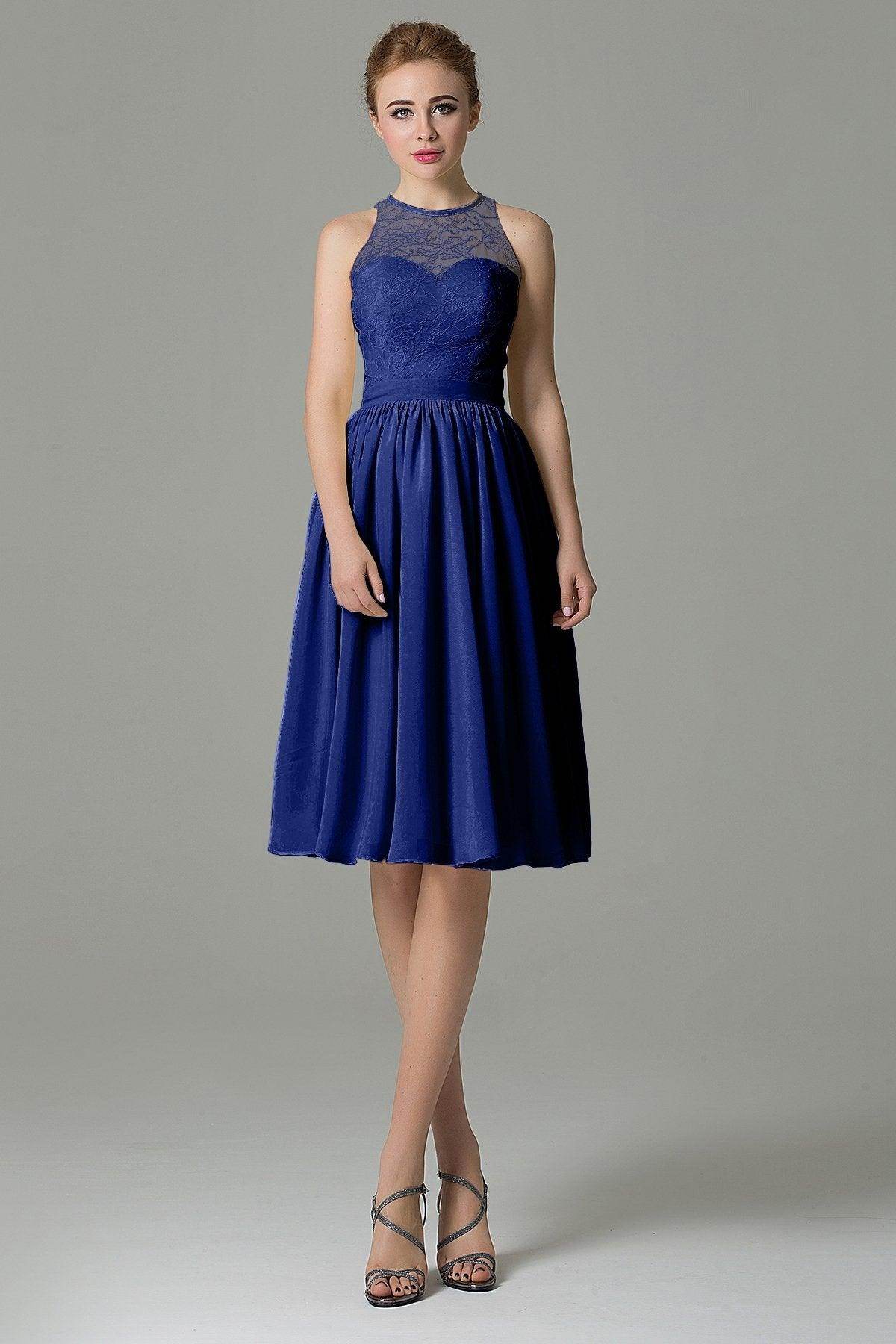 A-Line Knee Length Lace Short Bridesmaid Dress COZK16003CR - COCOMELODY